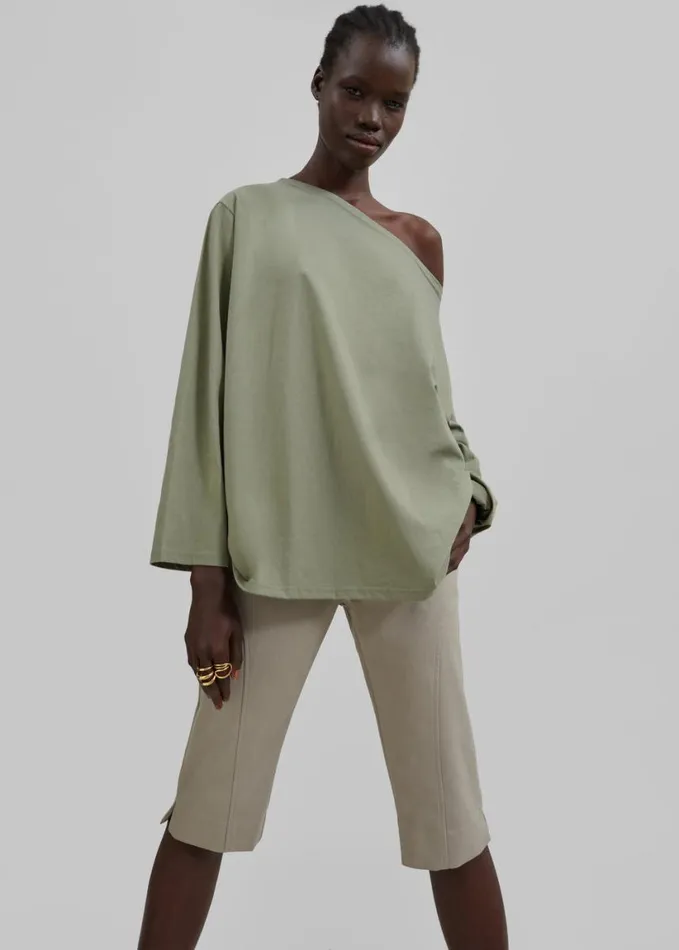 Clothing Women The Frankie Shop Apollo Long Sleeve Tee 8211 Khaki