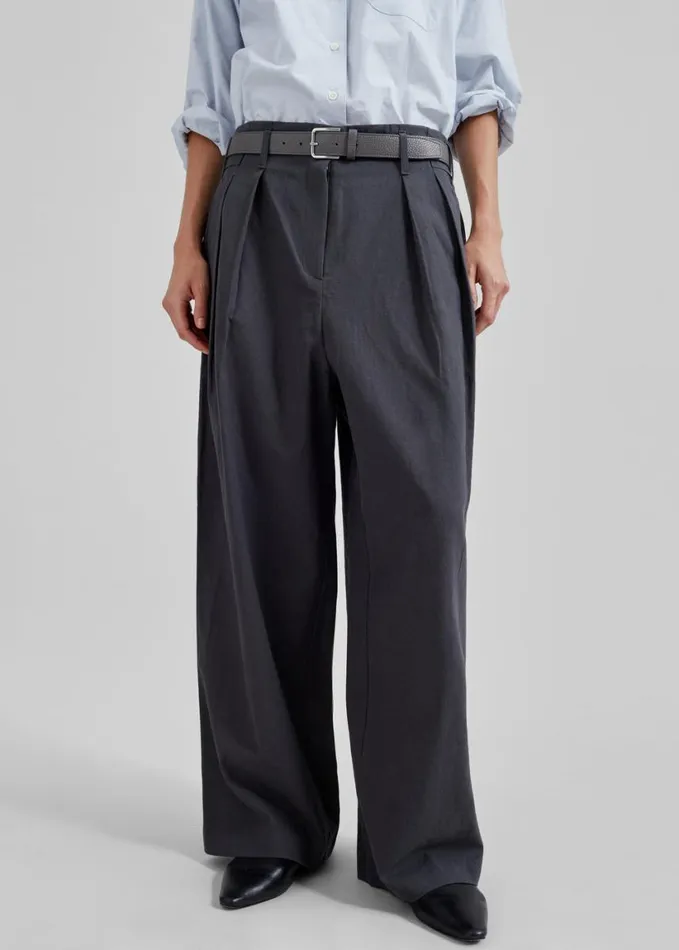 Clothing Women The Frankie Shop Branson Cotton Wide Pants 8211 Charcoal