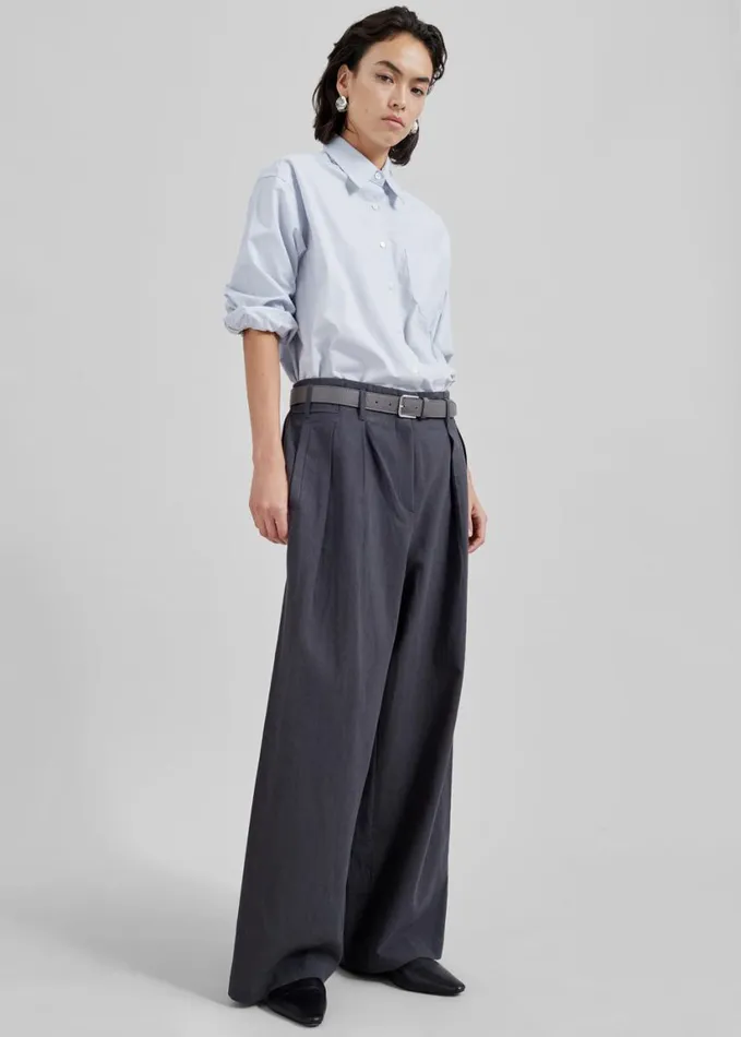 Clothing Women The Frankie Shop Branson Cotton Wide Pants 8211 Charcoal