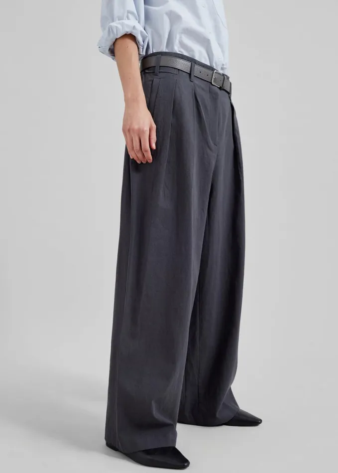 Clothing Women The Frankie Shop Branson Cotton Wide Pants 8211 Charcoal