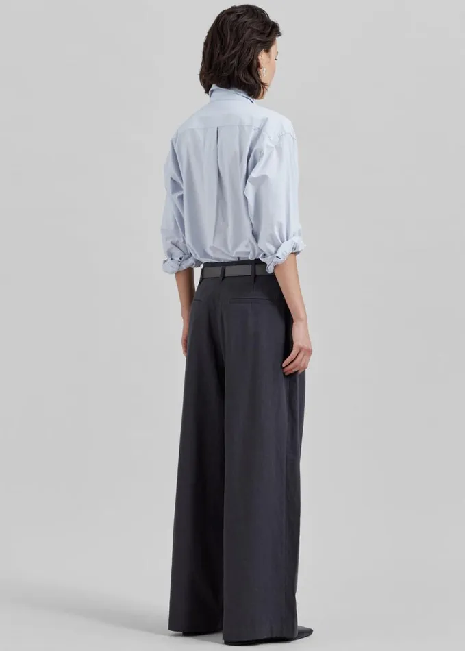 Clothing Women The Frankie Shop Branson Cotton Wide Pants 8211 Charcoal