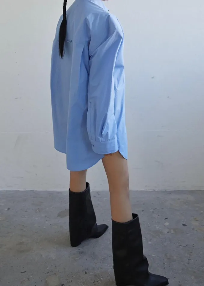 Clothing Women The Frankie Shop Brenna Padded Button Up Shirt 8211 Blue