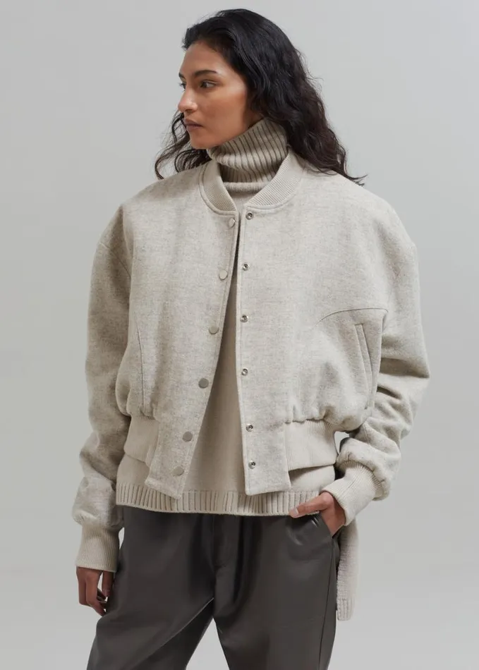 Clothing Women The Frankie Shop Debbie Wool Bomber 8211 Taupe Melange