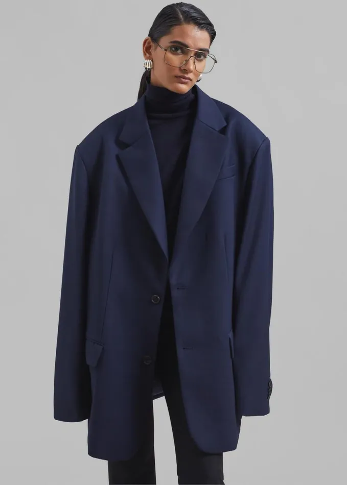 Clothing Women The Frankie Shop Dee Maxi Oversized Blazer 8211 Navy