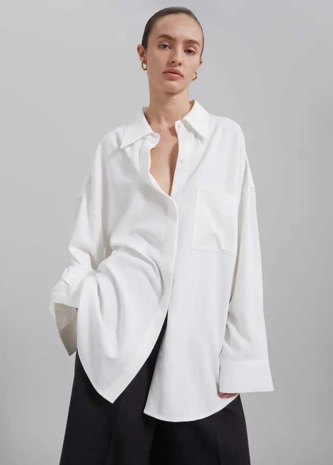 Clothing Women The Frankie Shop Della Midweight Button Up Shirt 8211 White