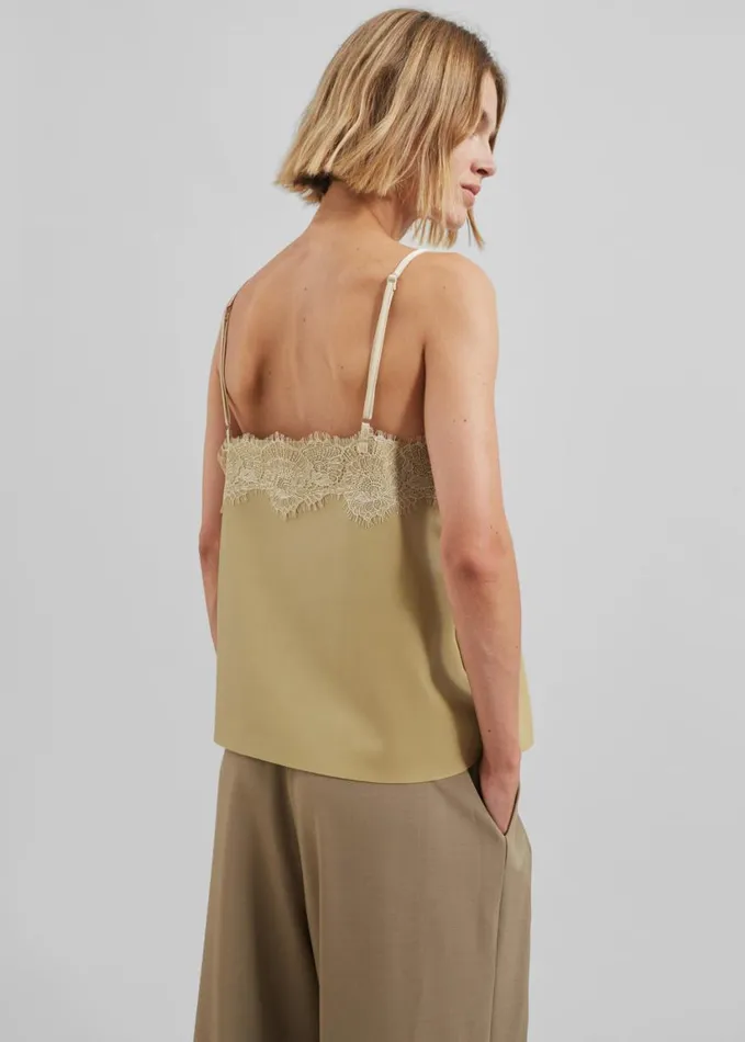 Clothing Women The Frankie Shop Desirae Lace Top 8211 Pale Yellow
