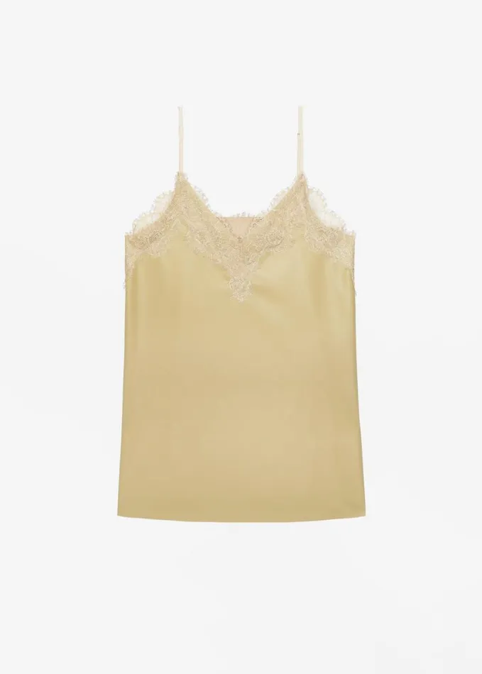 Clothing Women The Frankie Shop Desirae Lace Top 8211 Pale Yellow