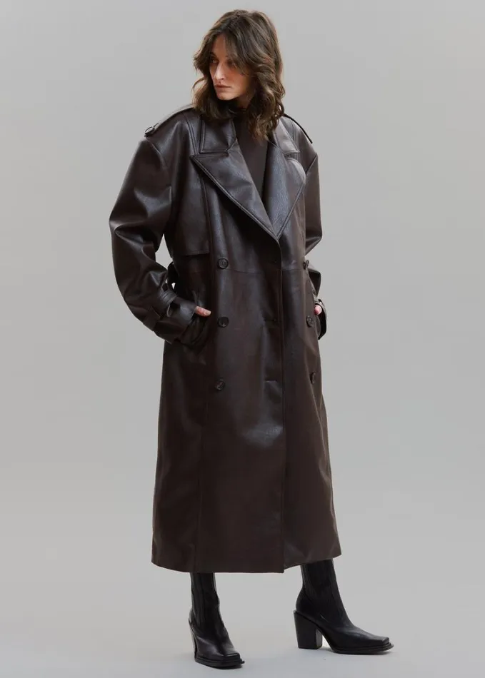 Clothing Women The Frankie Shop Diana Faux Leather Trench Coat 8211 Java