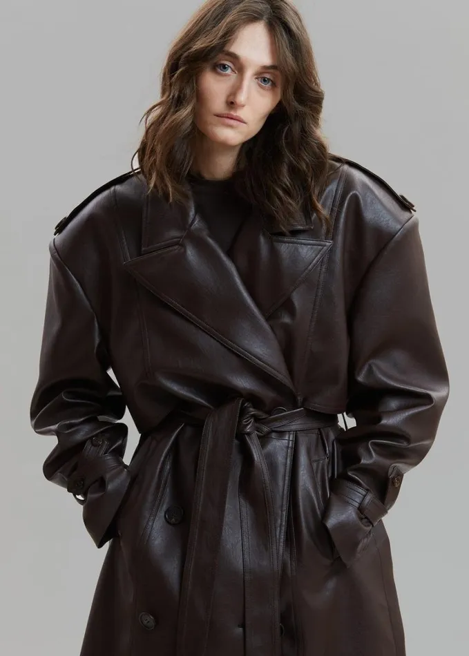 Clothing Women The Frankie Shop Diana Faux Leather Trench Coat 8211 Java