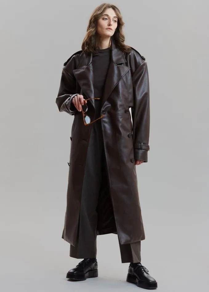 Clothing Women The Frankie Shop Diana Faux Leather Trench Coat 8211 Java