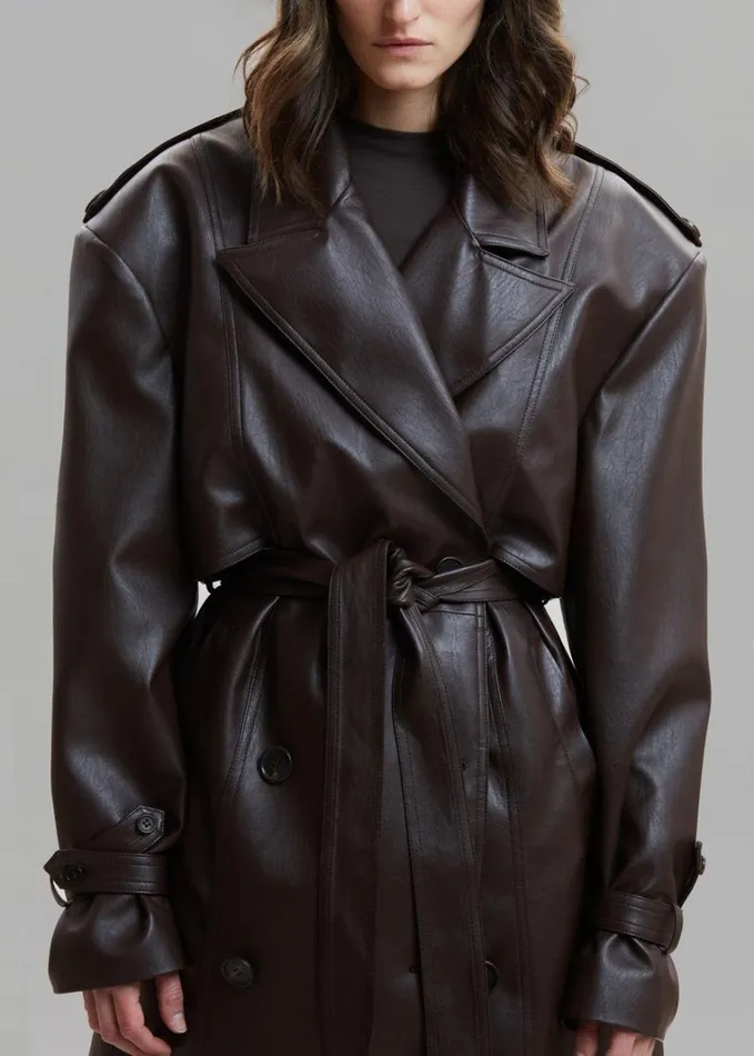 Clothing Women The Frankie Shop Diana Faux Leather Trench Coat 8211 Java