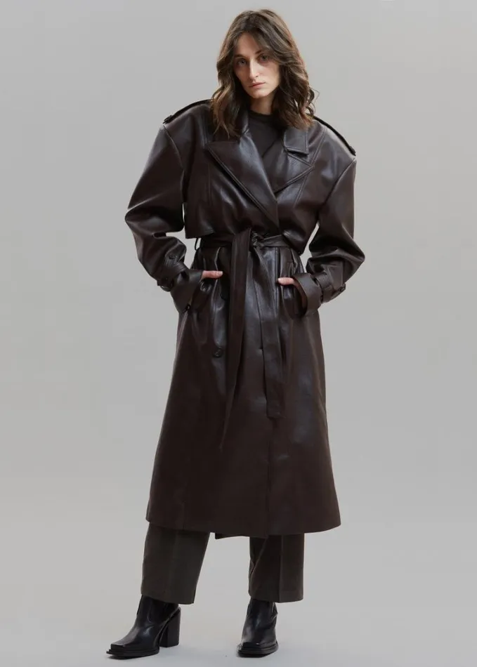Clothing Women The Frankie Shop Diana Faux Leather Trench Coat 8211 Java