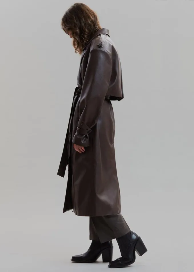 Clothing Women The Frankie Shop Diana Faux Leather Trench Coat 8211 Java