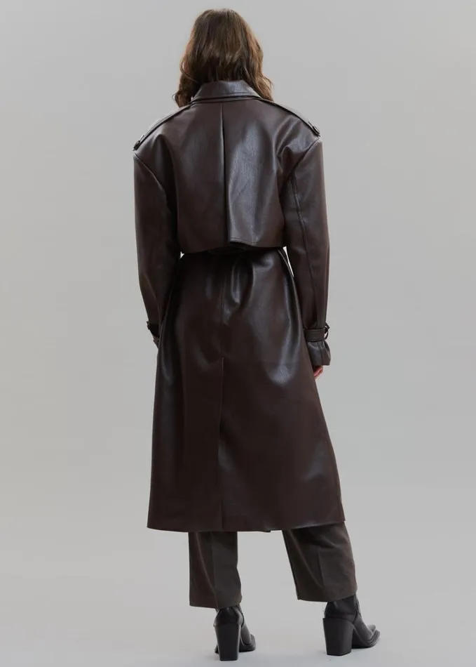 Clothing Women The Frankie Shop Diana Faux Leather Trench Coat 8211 Java