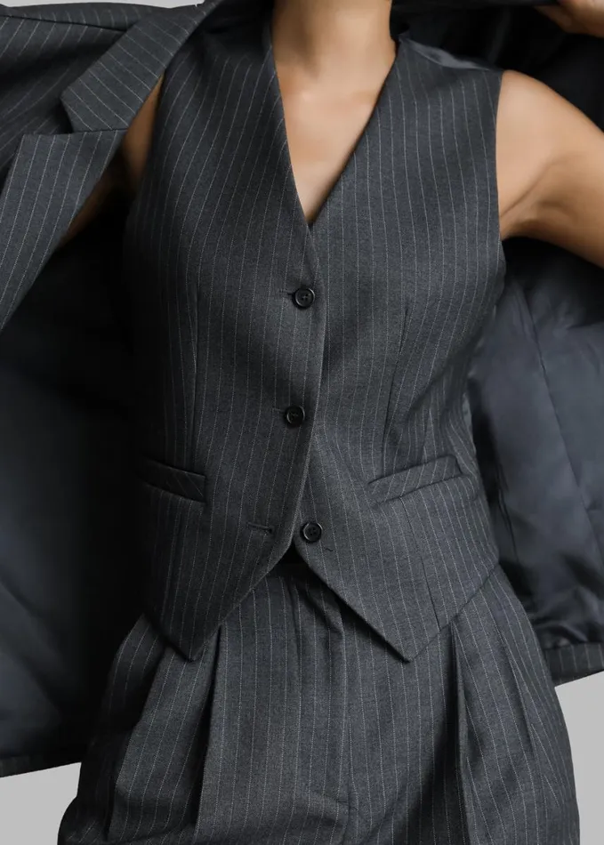 Clothing Women The Frankie Shop Elise Vest 8211 GreyWhite Pinstripe
