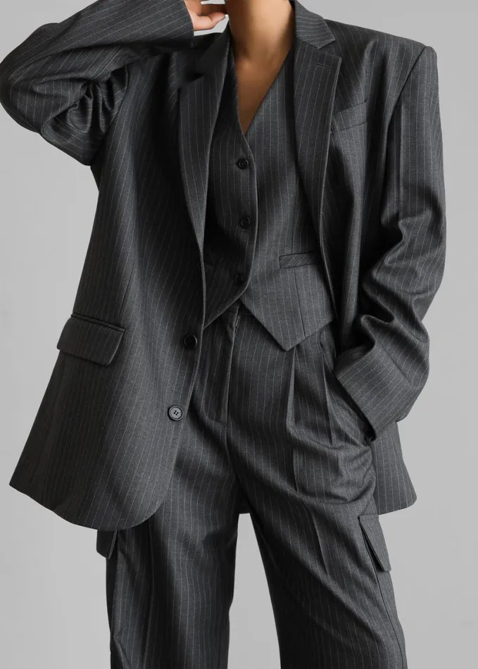 Clothing Women The Frankie Shop Elise Vest 8211 GreyWhite Pinstripe
