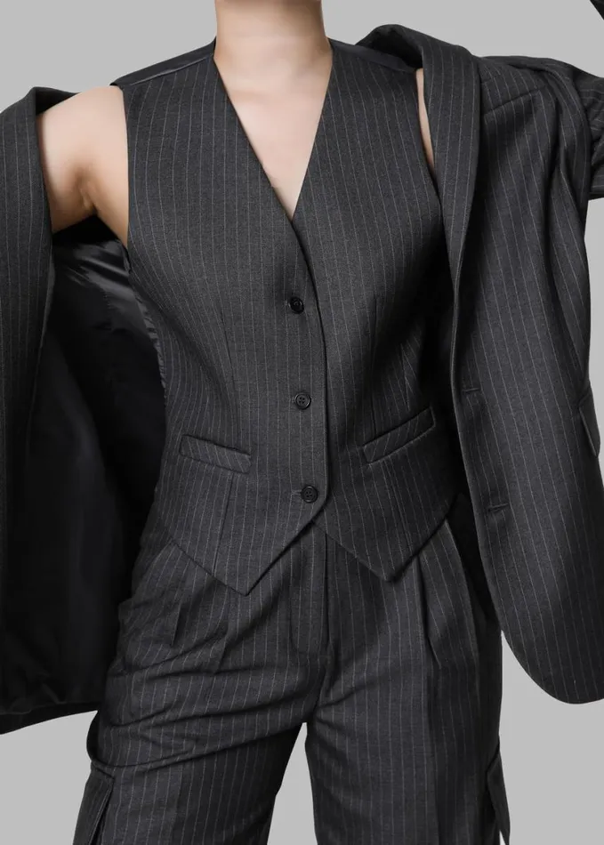 Clothing Women The Frankie Shop Elise Vest 8211 GreyWhite Pinstripe