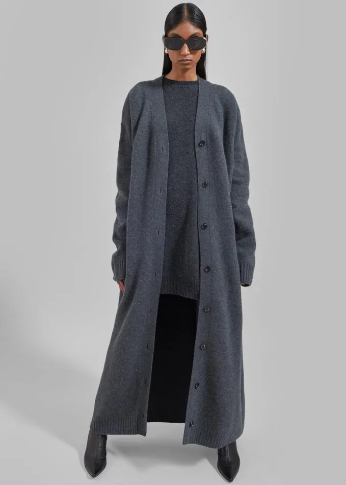 Clothing Women The Frankie Shop Emi Long Knit Cardigan 8211 Dark Grey Melange