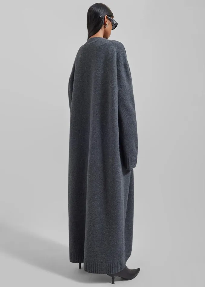 Clothing Women The Frankie Shop Emi Long Knit Cardigan 8211 Dark Grey Melange