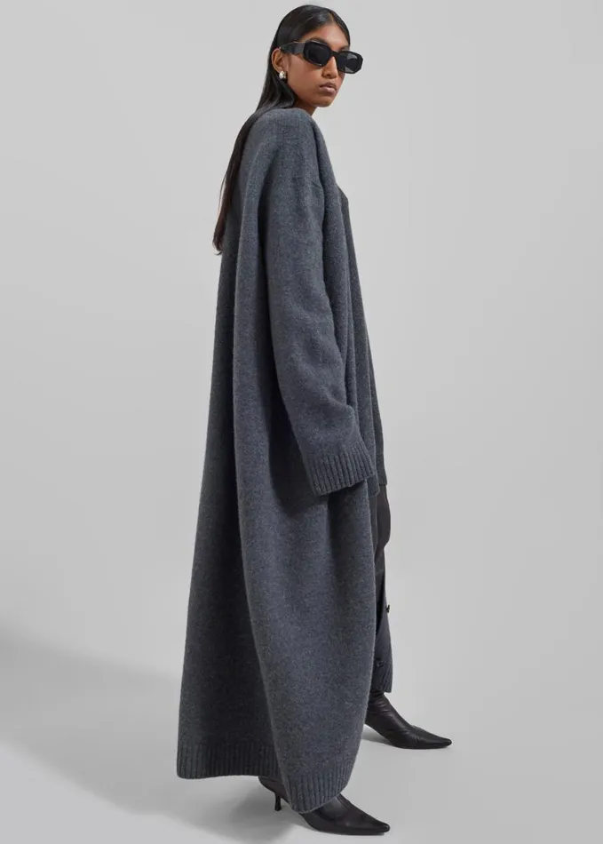 Clothing Women The Frankie Shop Emi Long Knit Cardigan 8211 Dark Grey Melange