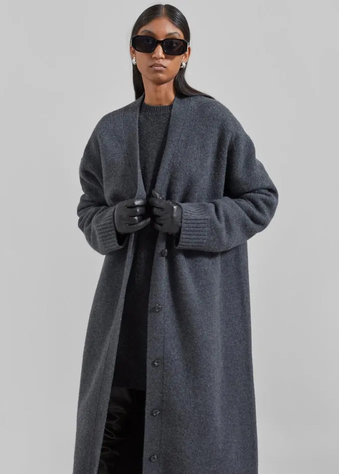 Clothing Women The Frankie Shop Emi Long Knit Cardigan 8211 Dark Grey Melange