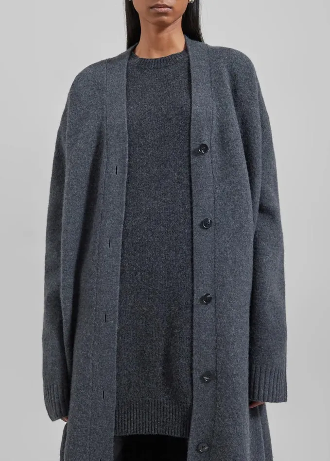 Clothing Women The Frankie Shop Emi Long Knit Cardigan 8211 Dark Grey Melange