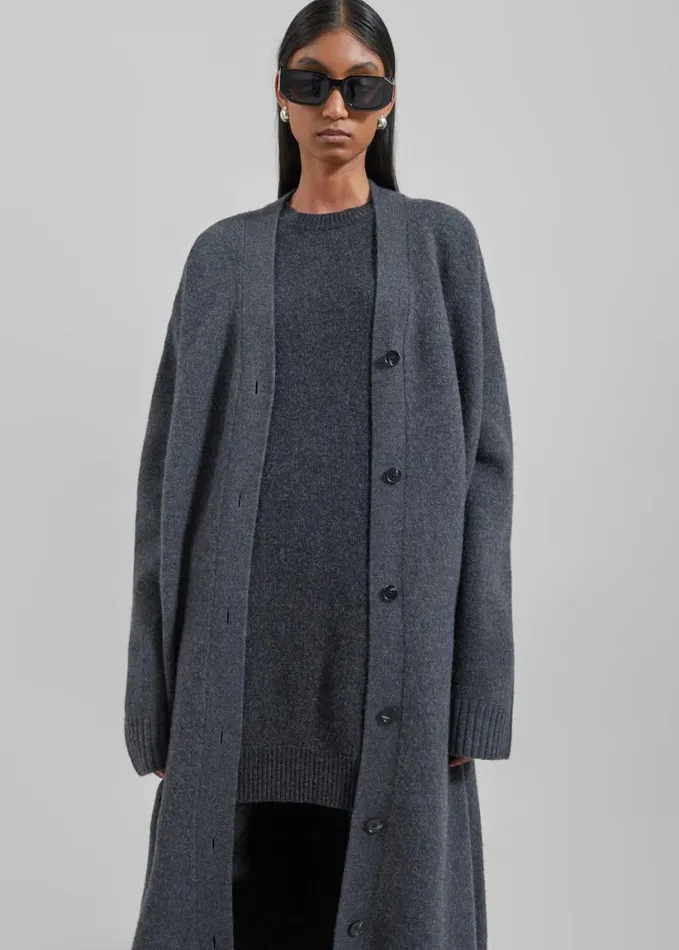 Clothing Women The Frankie Shop Emi Long Knit Cardigan 8211 Dark Grey Melange