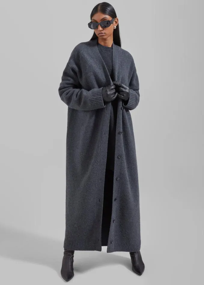Clothing Women The Frankie Shop Emi Long Knit Cardigan 8211 Dark Grey Melange