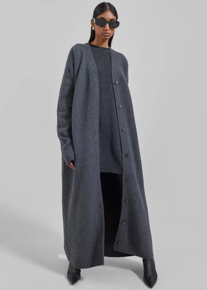 Clothing Women The Frankie Shop Emi Long Knit Cardigan 8211 Dark Grey Melange