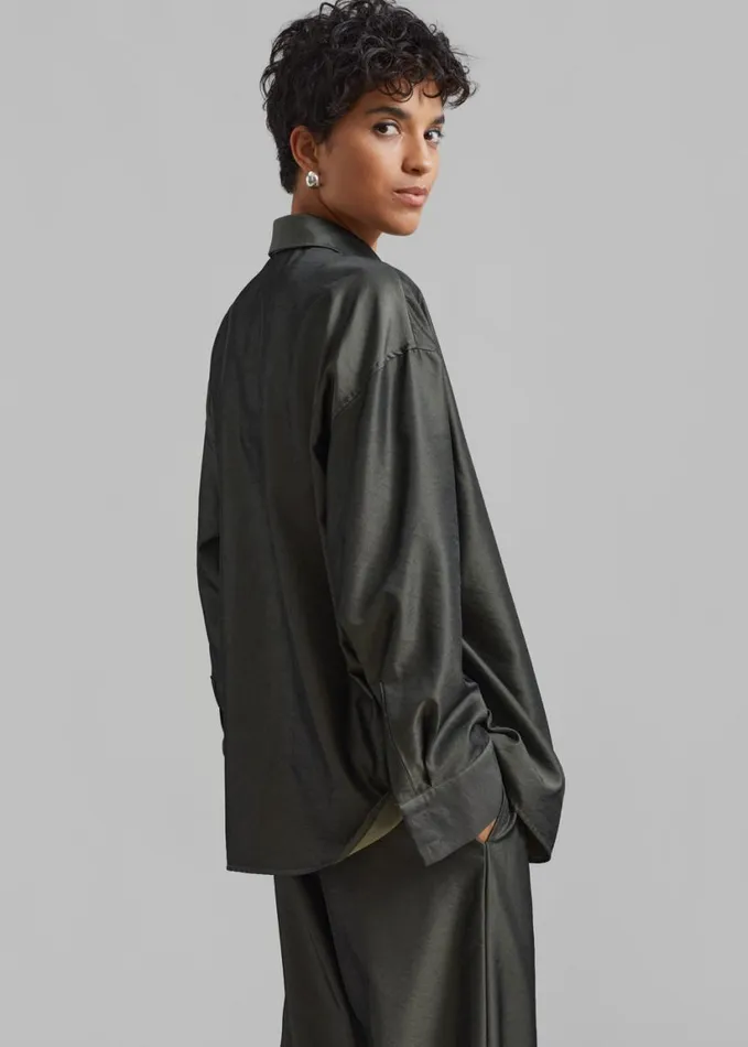 Clothing Women The Frankie Shop Ethel Shirt 8211 Peacock