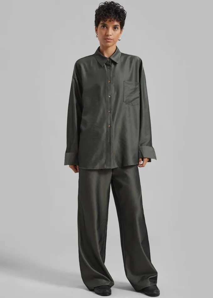 Clothing Women The Frankie Shop Ethel Shirt 8211 Peacock