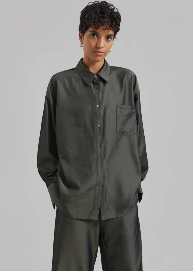 Clothing Women The Frankie Shop Ethel Shirt 8211 Peacock