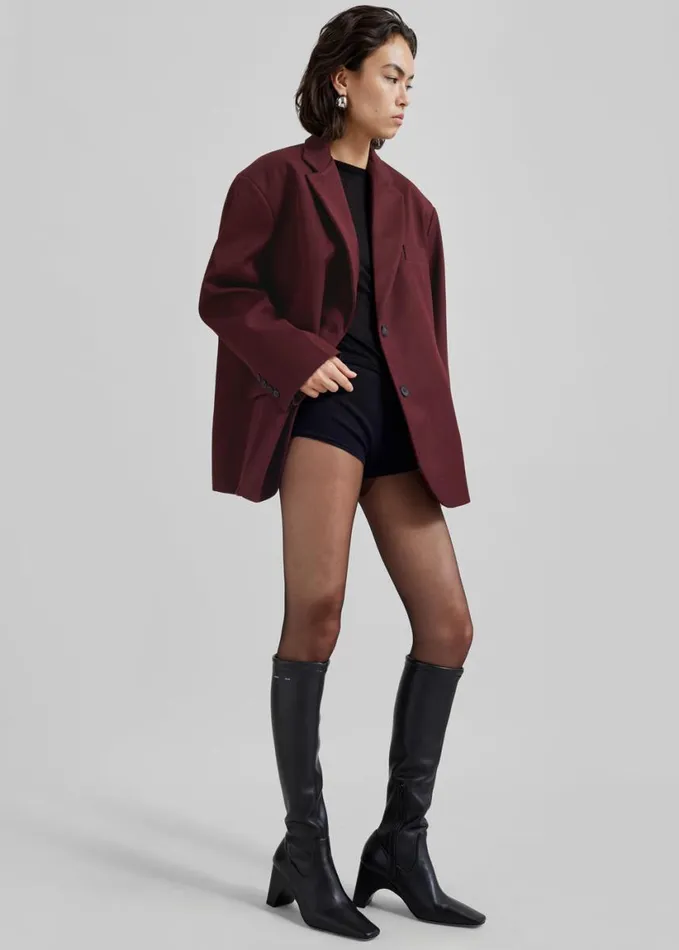 Clothing Women The Frankie Shop Frankie Oversized Boyfriend Blazer X Barbie 8211 Burgundy