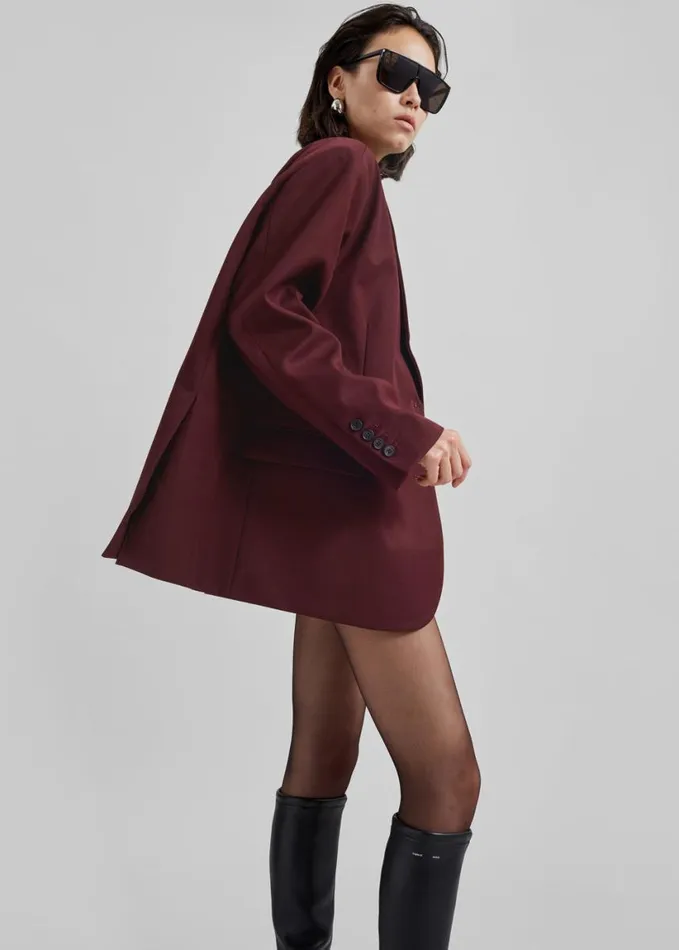 Clothing Women The Frankie Shop Frankie Oversized Boyfriend Blazer X Barbie 8211 Burgundy