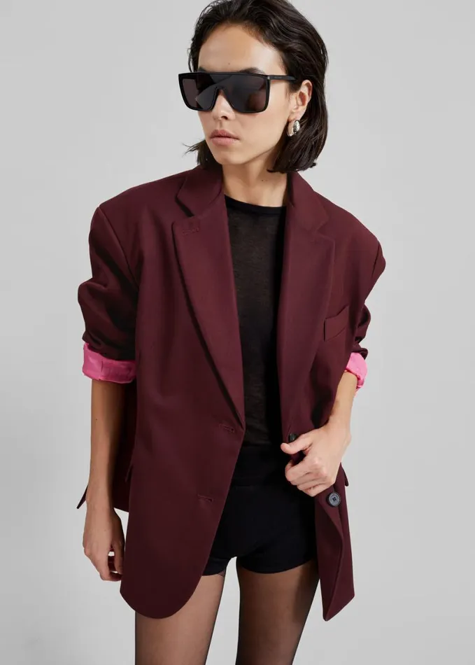 Clothing Women The Frankie Shop Frankie Oversized Boyfriend Blazer X Barbie 8211 Burgundy