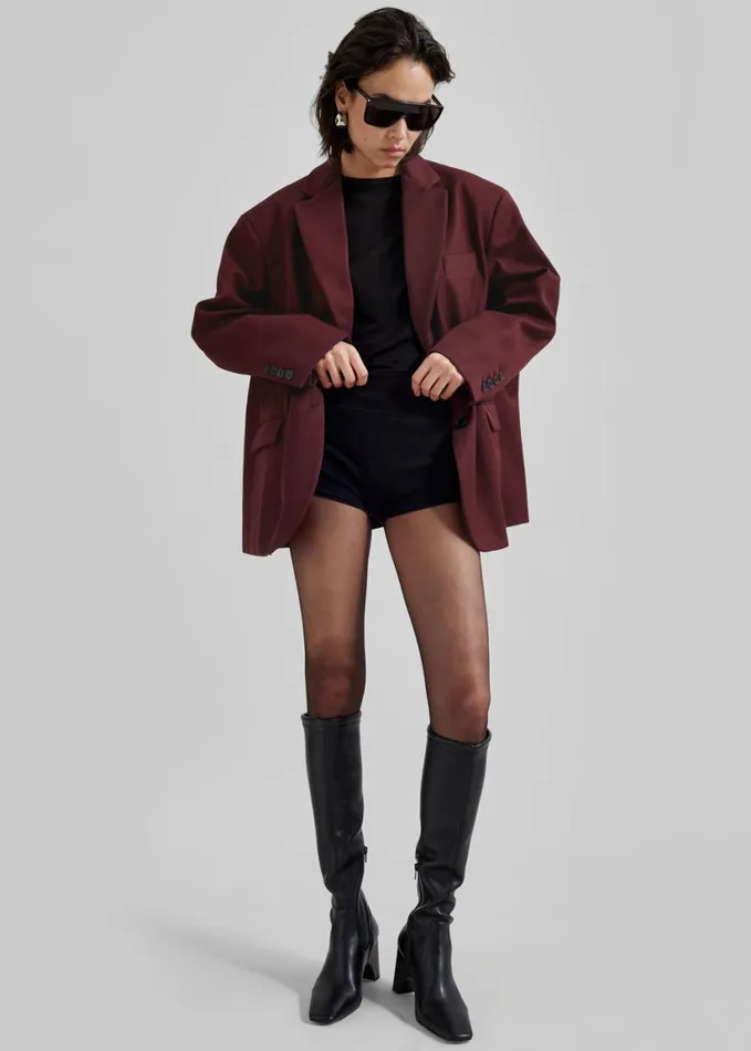 Clothing Women The Frankie Shop Frankie Oversized Boyfriend Blazer X Barbie 8211 Burgundy