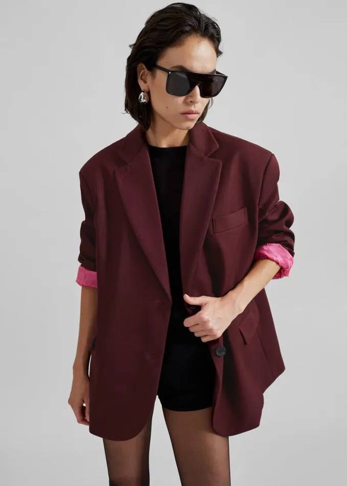 Clothing Women The Frankie Shop Frankie Oversized Boyfriend Blazer X Barbie 8211 Burgundy