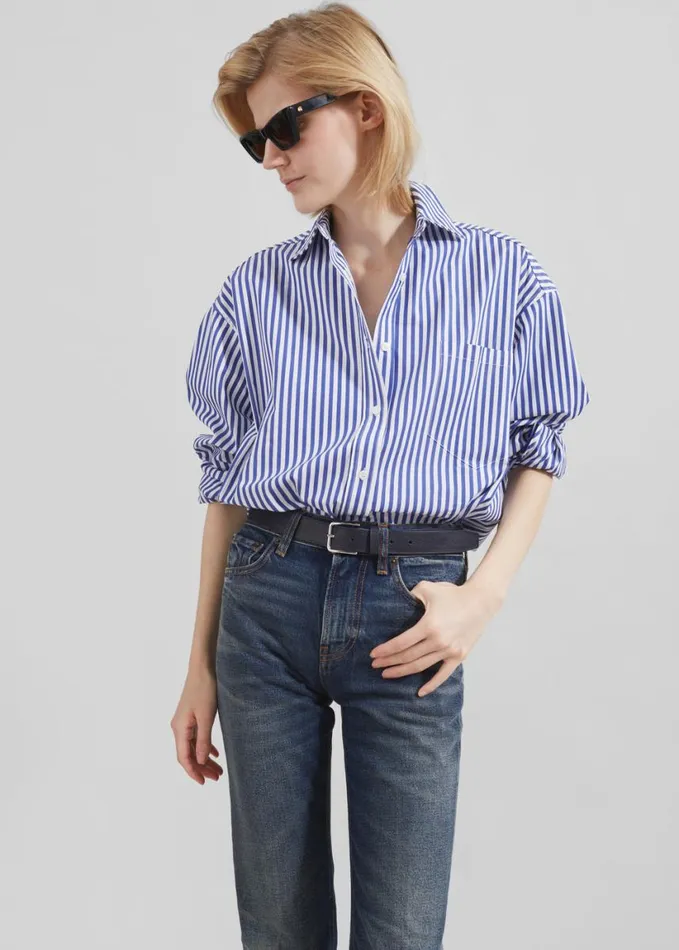 Clothing Women The Frankie Shop Georgia Boxy Shirt 8211 WhiteBlue Stripe