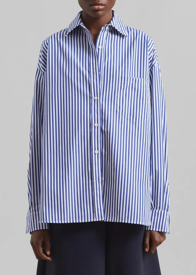Clothing Women The Frankie Shop Georgia Boxy Shirt 8211 WhiteBlue Stripe