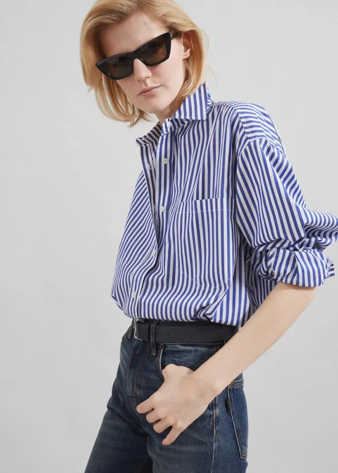 Clothing Women The Frankie Shop Georgia Boxy Shirt 8211 WhiteBlue Stripe