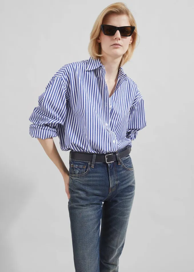 Clothing Women The Frankie Shop Georgia Boxy Shirt 8211 WhiteBlue Stripe