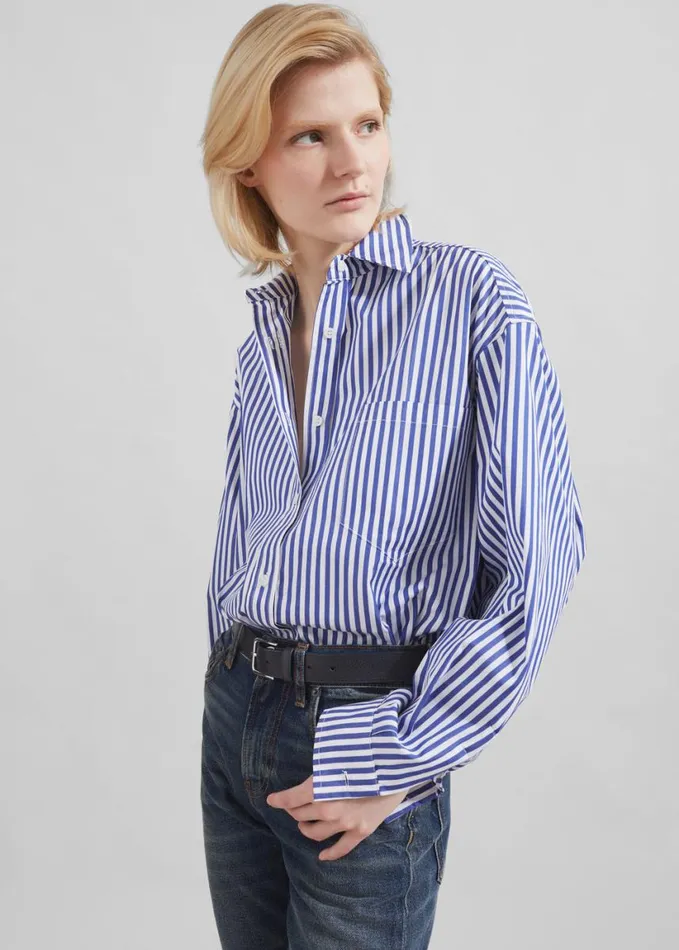 Clothing Women The Frankie Shop Georgia Boxy Shirt 8211 WhiteBlue Stripe
