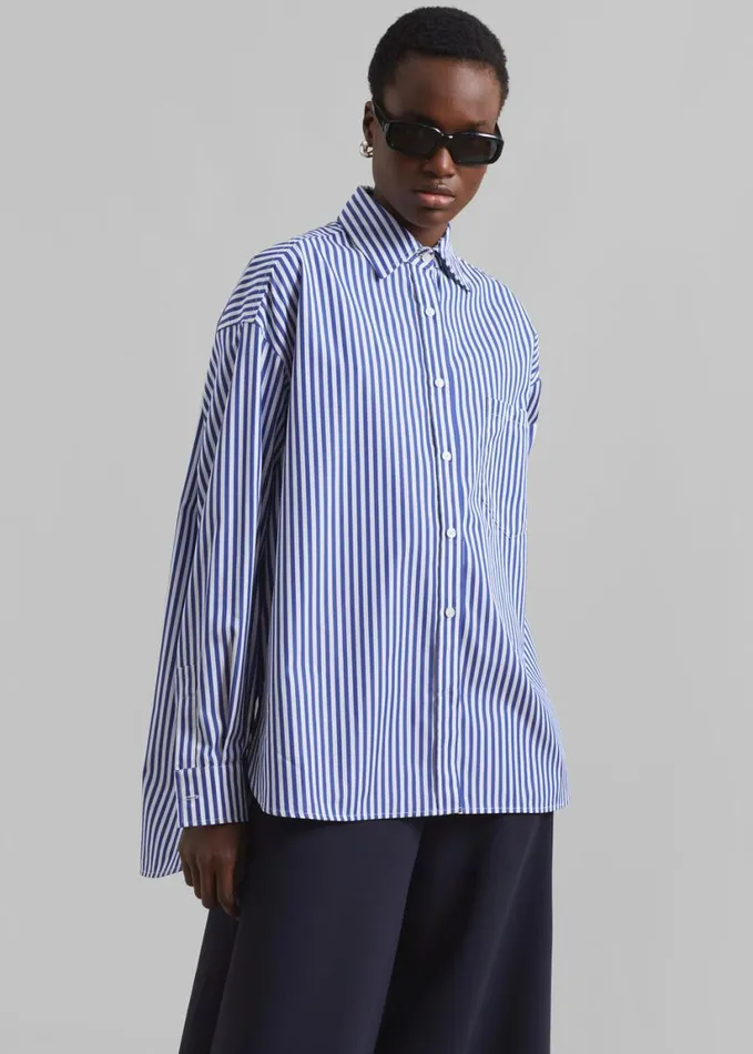 Clothing Women The Frankie Shop Georgia Boxy Shirt 8211 WhiteBlue Stripe