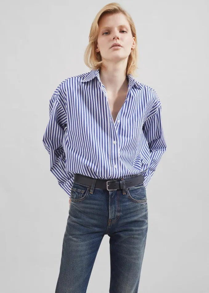 Clothing Women The Frankie Shop Georgia Boxy Shirt 8211 WhiteBlue Stripe