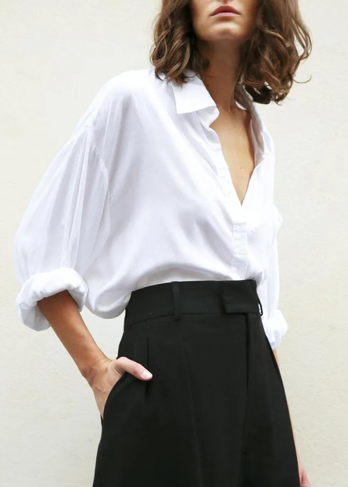 Clothing Women The Frankie Shop Hanna Silky Oversized Blouse 8211 White