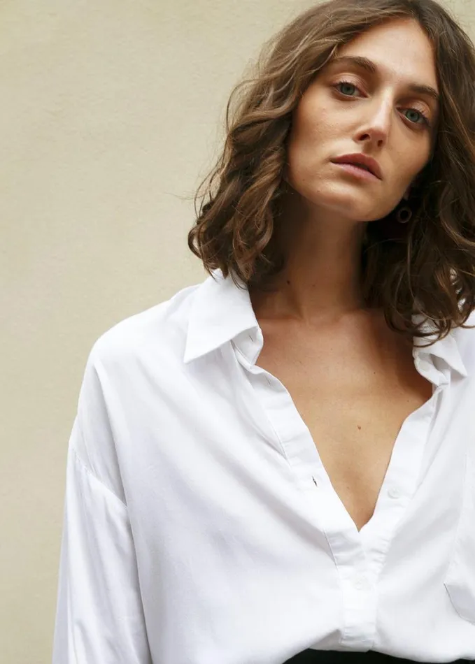 Clothing Women The Frankie Shop Hanna Silky Oversized Blouse 8211 White