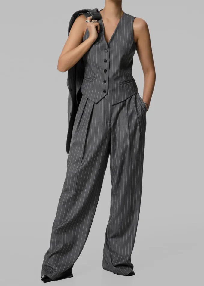 Clothing Women The Frankie Shop Holland Pleated Trousers 8211 CharcoalWhite Pinstripe