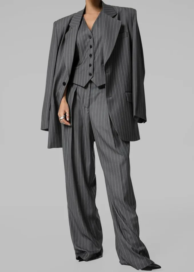 Clothing Women The Frankie Shop Holland Pleated Trousers 8211 CharcoalWhite Pinstripe