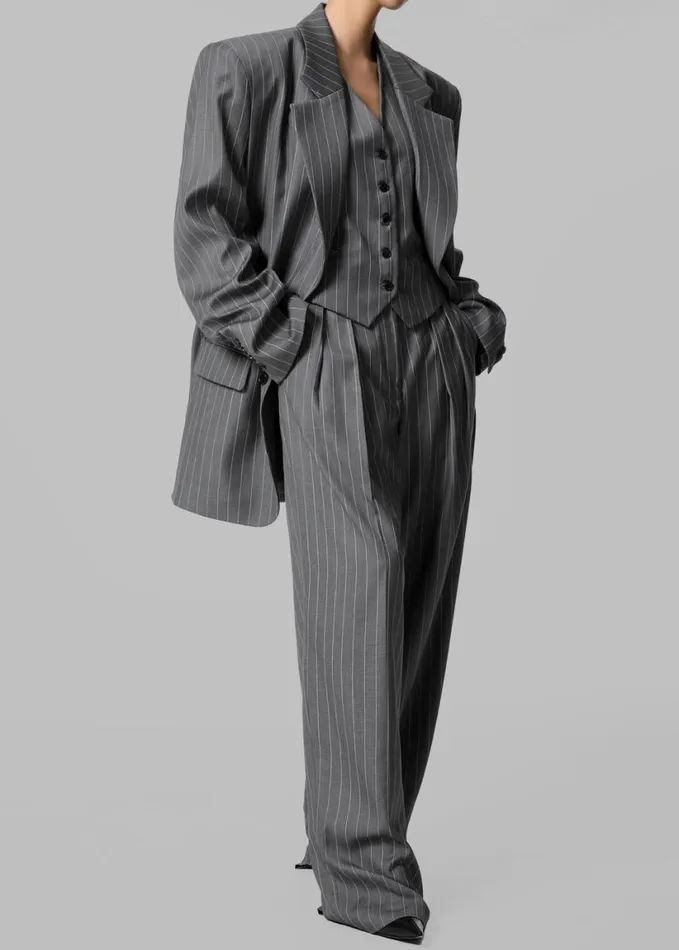 Clothing Women The Frankie Shop Holland Pleated Trousers 8211 CharcoalWhite Pinstripe
