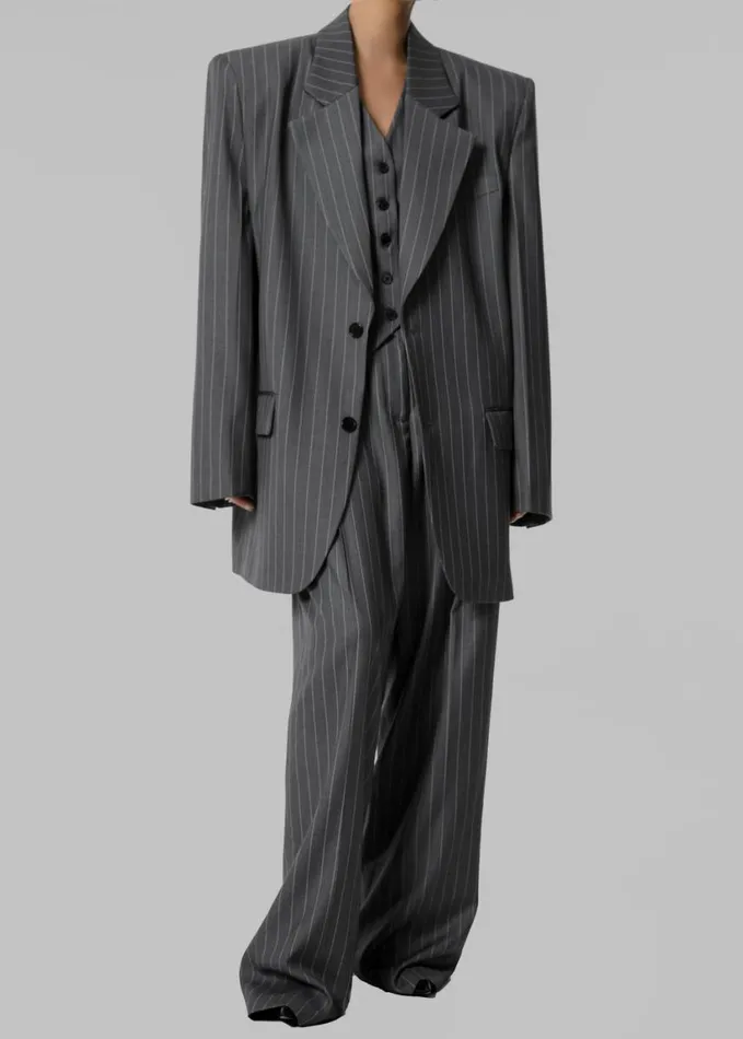 Clothing Women The Frankie Shop Holland Pleated Trousers 8211 CharcoalWhite Pinstripe